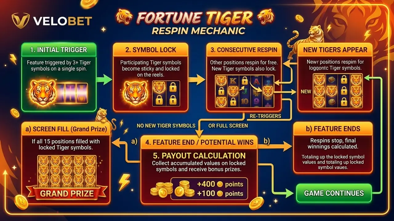 Fortune Tiger Respin Feature mechanics flowchart